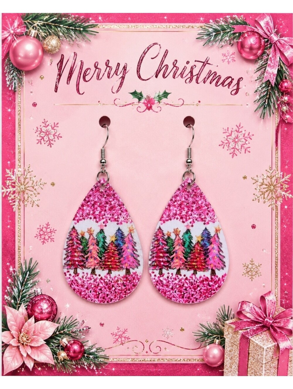 Dazzling Chic Christmas Tree Pinkmas Festive Hypoallergenic Earrings